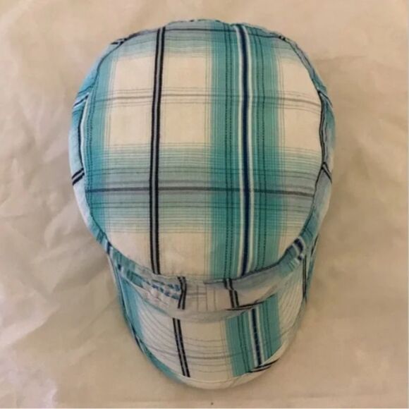 Caribbean Side Women's Cancun Mexico Aqua Blue Plaid Hat - Picture 6 of 11